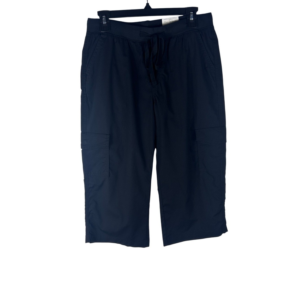 St Johns Bay Petite Capri Pants Size Medium‎ Navy Blue Cargo Drawstring NEW